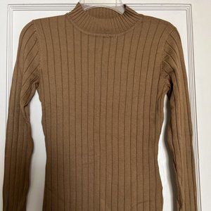 H&M Mock Neck Ribbed Knit Top Brown Small S